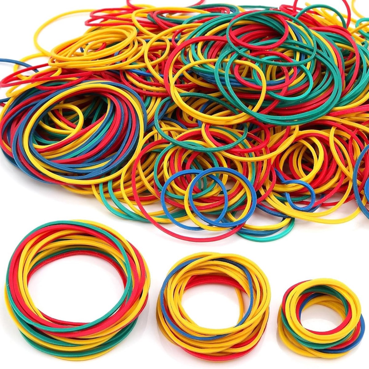 Kleurige elastische banden set van 600 stuks - Natuurlijke rubberen ringen voor kantoor, keuken en bankwerk - Diverse maten 25 mm, 38 mm, 50 mm