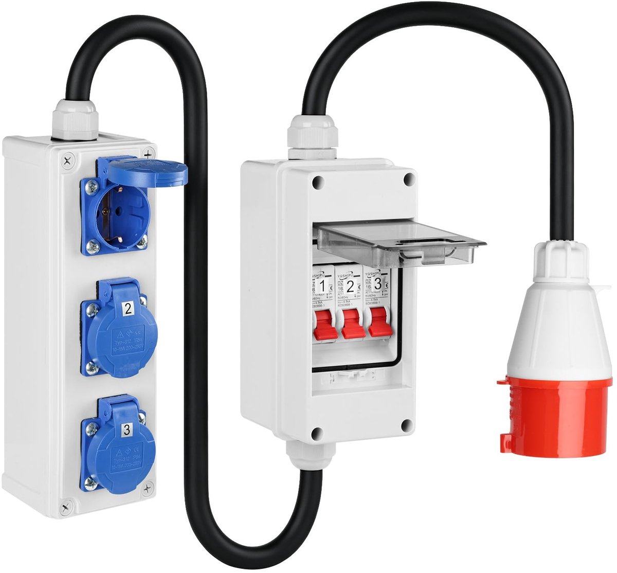 SolidKeus - CEE Adapter van 380V naar 220V met Stroommeter