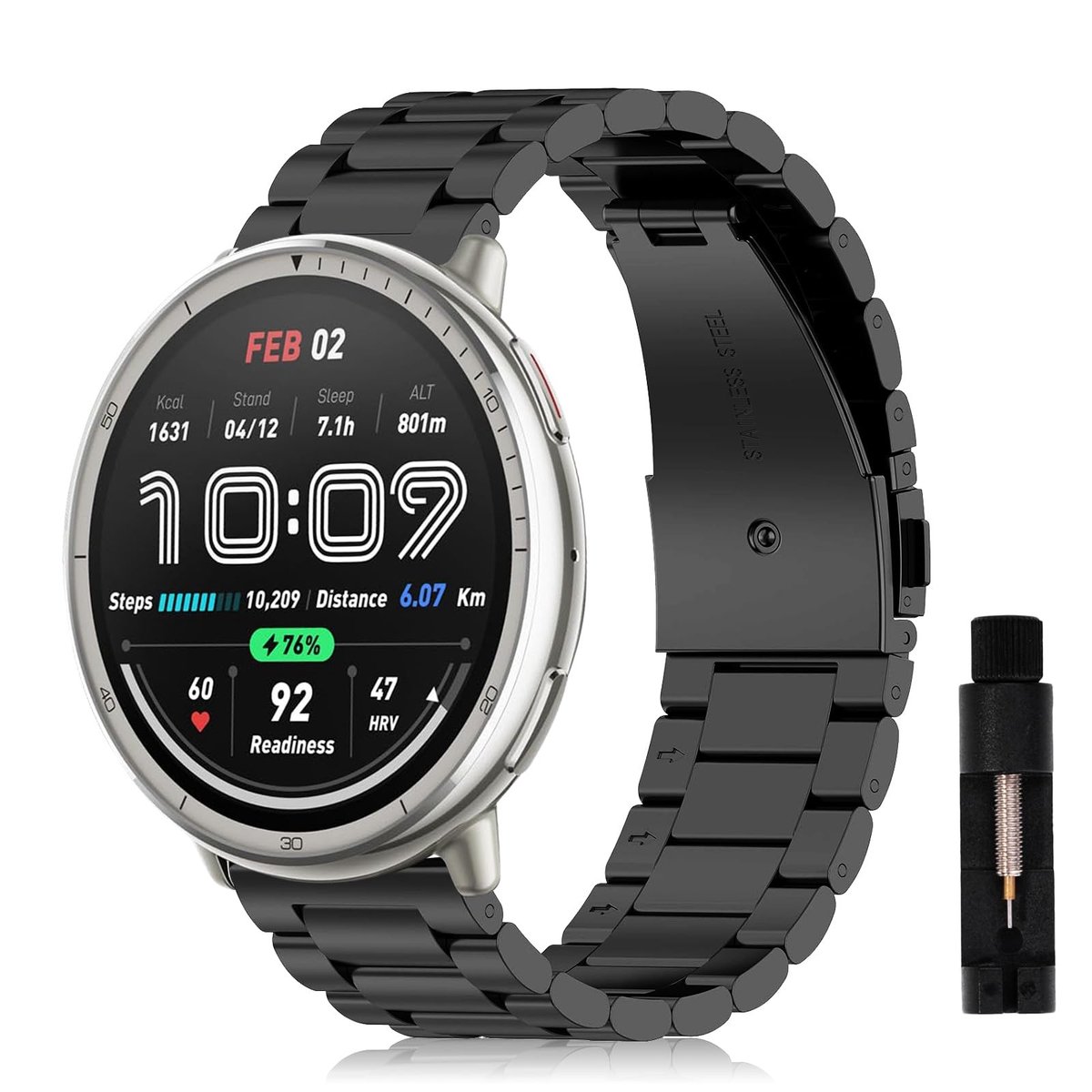 SolidKeus - 20mm Stainless Steel Horlogeband voor Amazfit Horloges