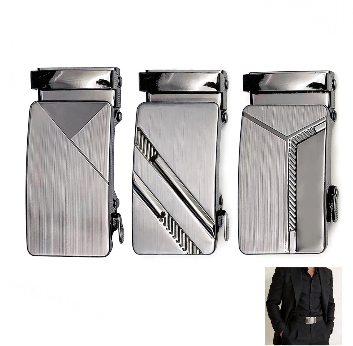 SolidKeus - Set van 3 Metalen Riemgespen voor Jeans en Kostuum