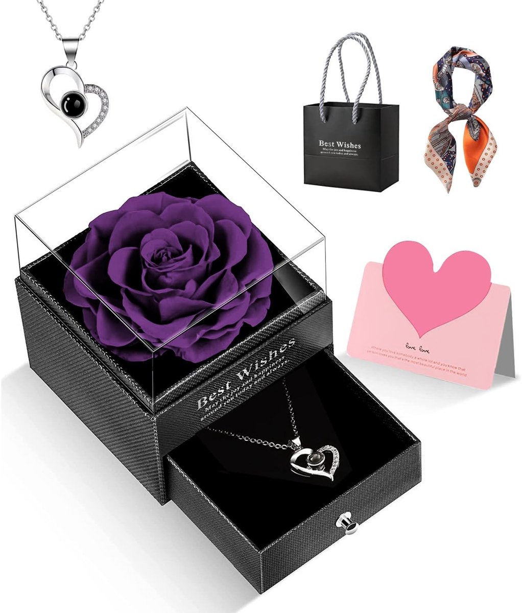 SolidKeus - Geconserveerde Roos met I Love You-Halsketting in Geschenkdoos