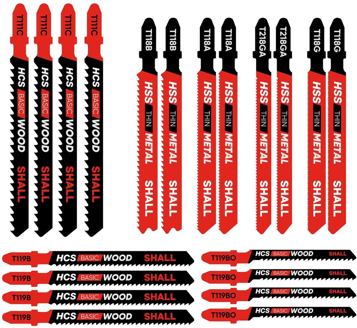 SolidKeus - 20-Delige T-Sen Jigsaw Blad Set voor Hout en Metaal