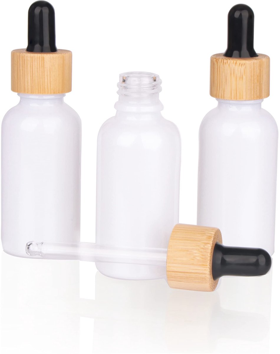 SolidKeus - 3 Stuks Lege Glazen Flessen van 30ml met Bamboodropper