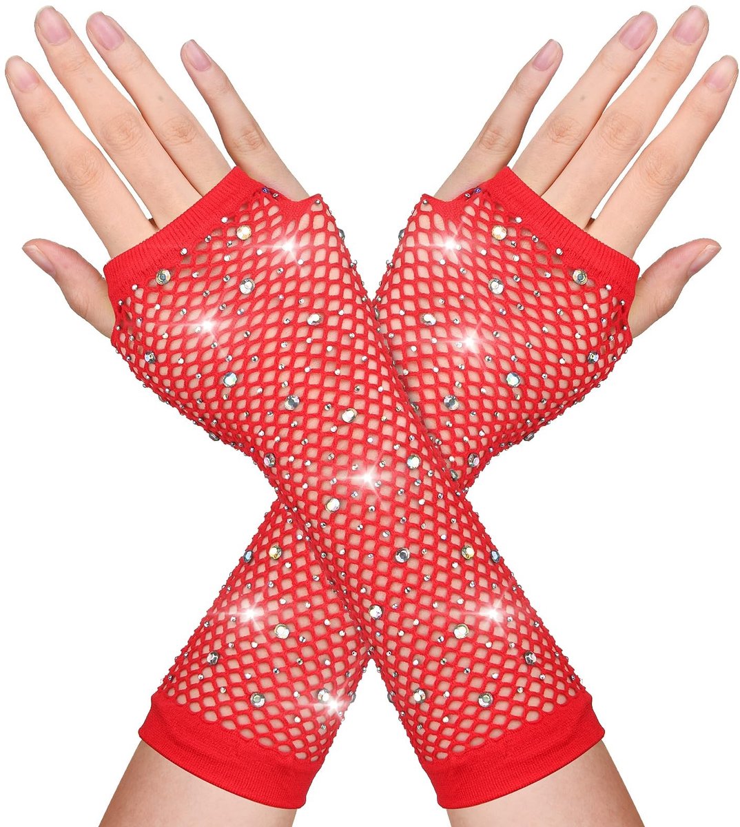 SolidKeus - Vrouwen Fingerless Glitter Net Handschoenen voor Feestjes
