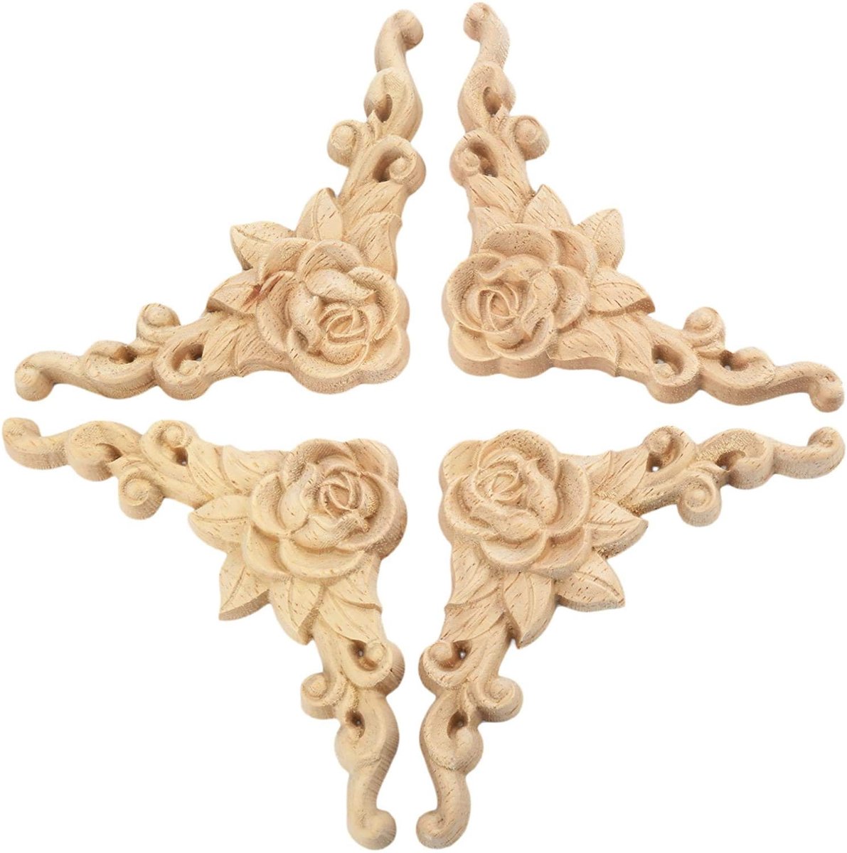 SolidKeus - Set van 4 Houten Gegraveerde Hoekdecoraties voor Wandverlichting