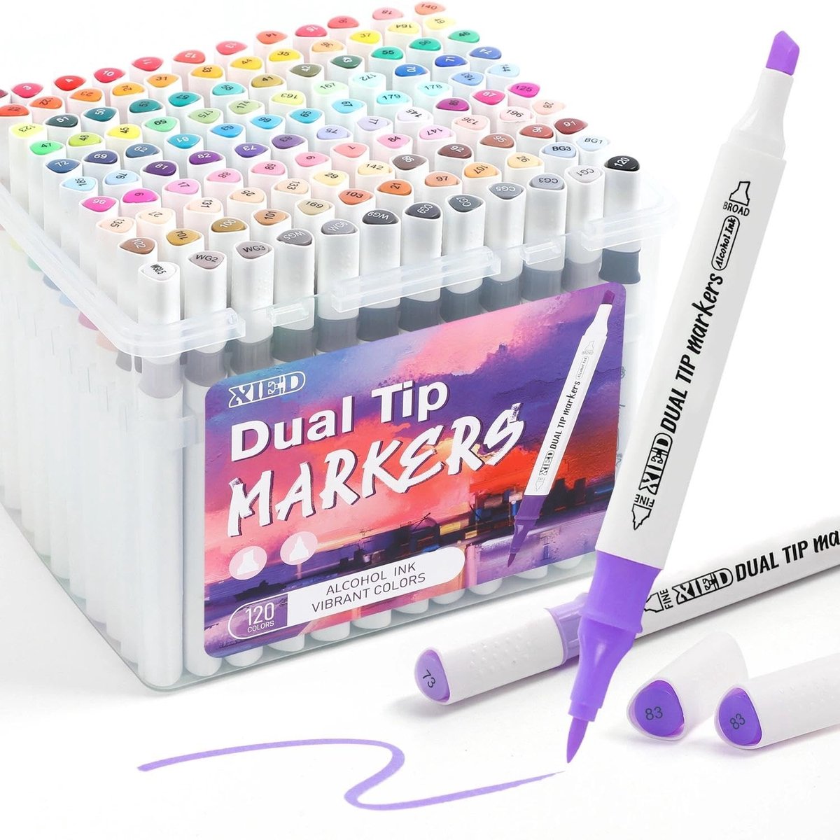 SolidKeus - 120 Kleur Alcohol Markers Set met Draagtas en Dubbele Tips