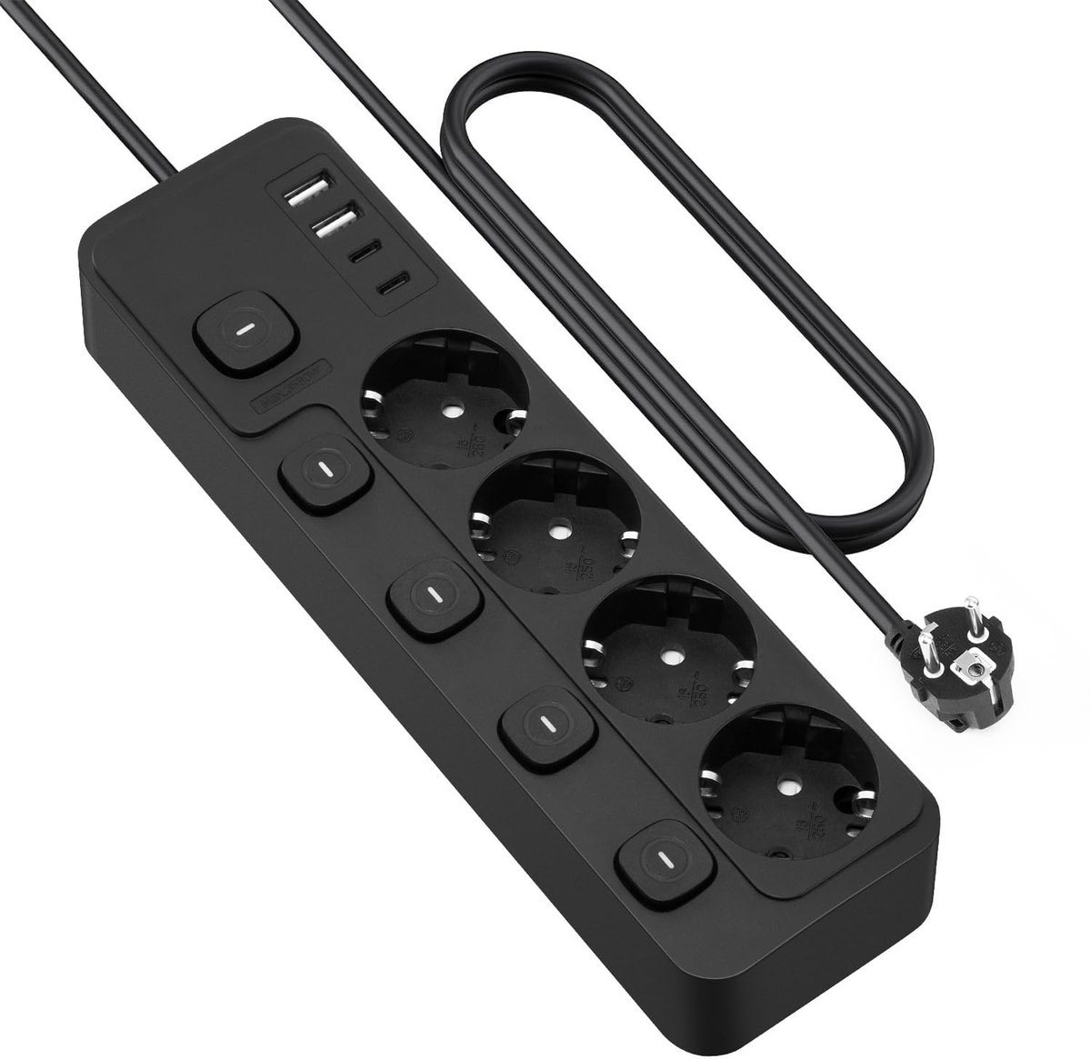 SolidKeus - Powerstrip met Schakelbare Stopcontacten en USB-A en USB-C