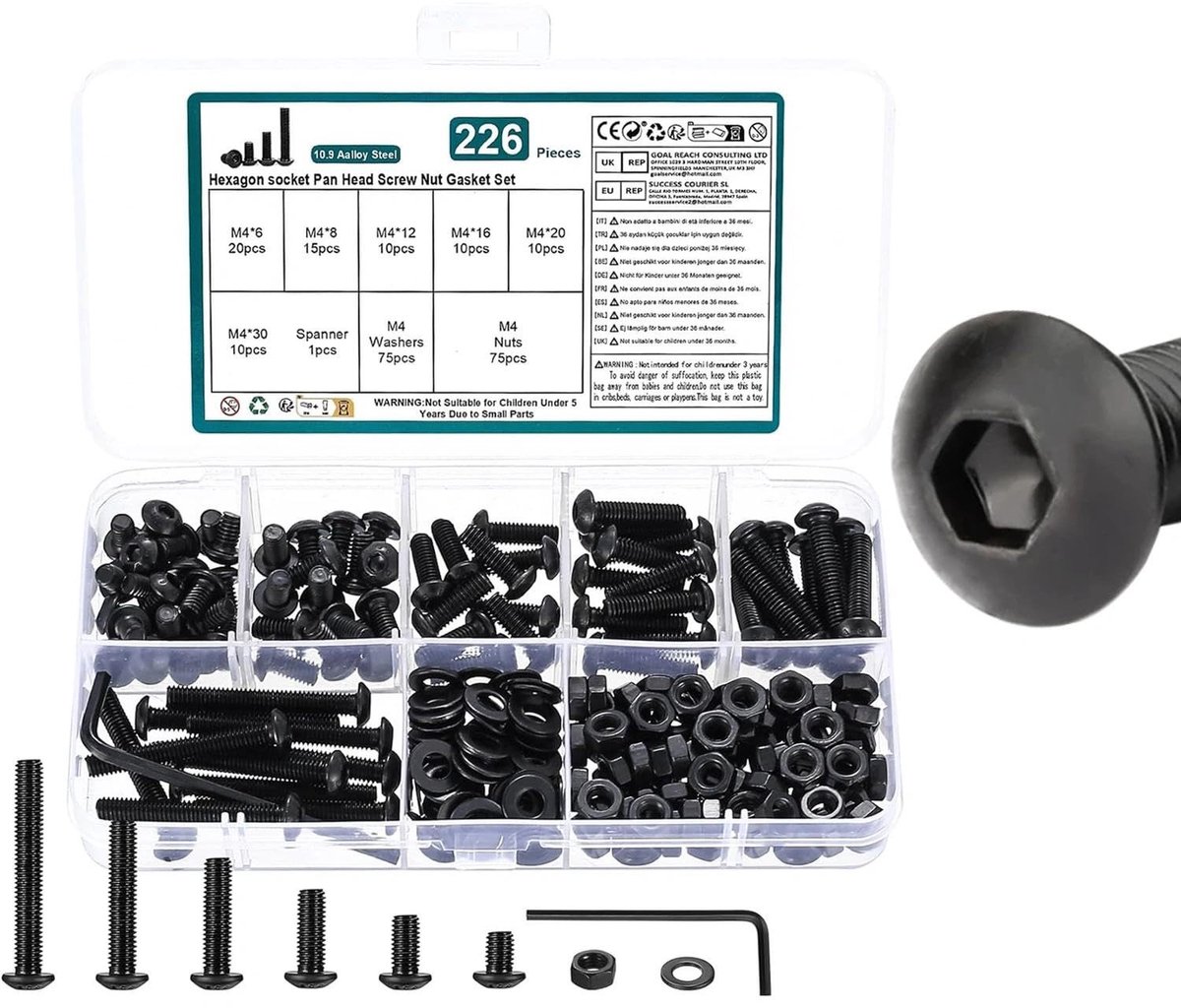 SolidKeus - 226-delige M4 Schroeven Set met Moeren en Ringetjes