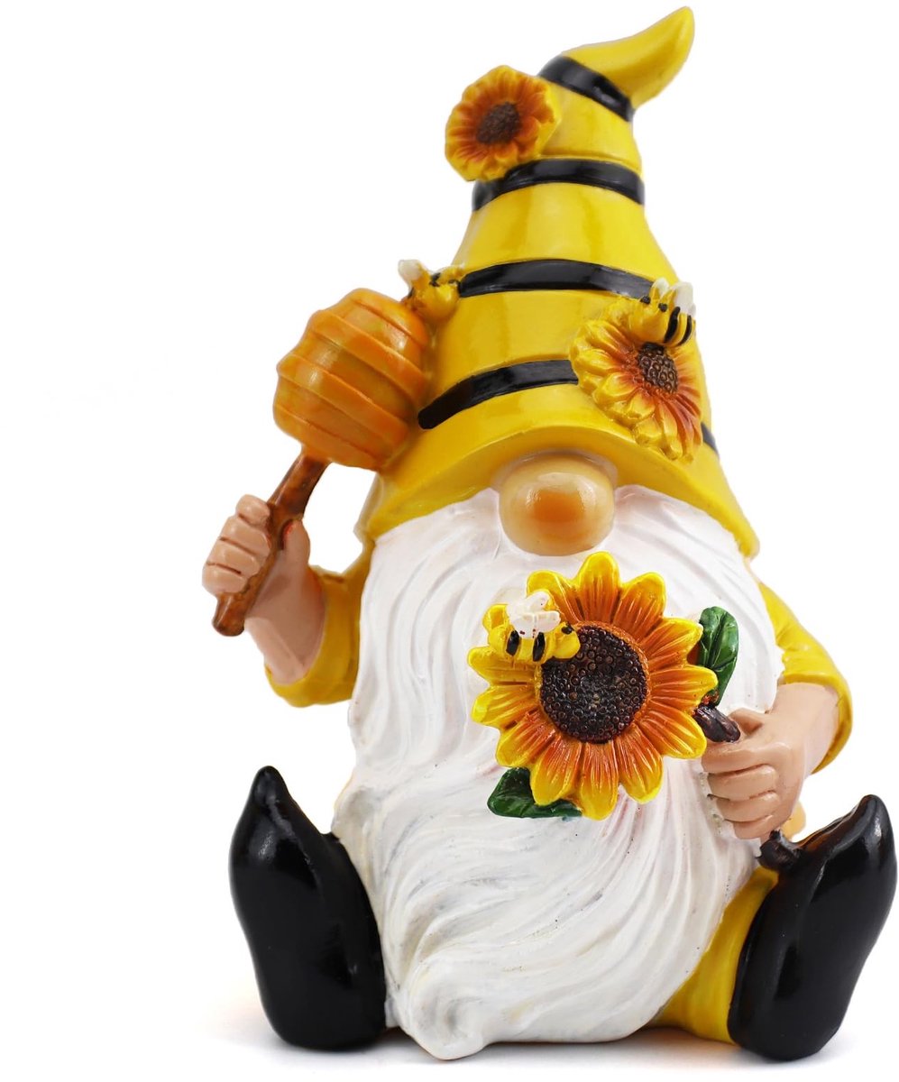 SolidKeus - Bijen Gnome Tuindecoratie met Zonnebloem en Honinglepel