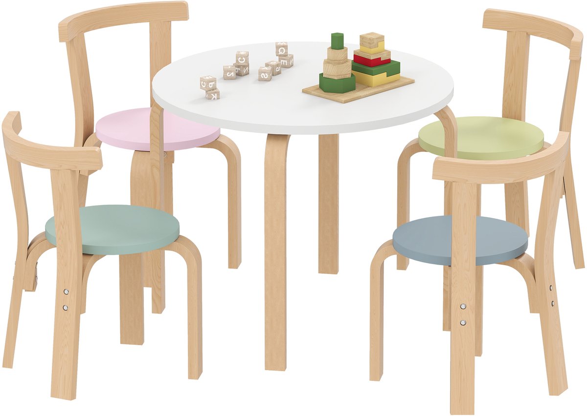 AIYAPLAY Kindertafel- en stoelset Populierenhout, berkenfineer 60L x 60B x 50H cm Meerkleurig