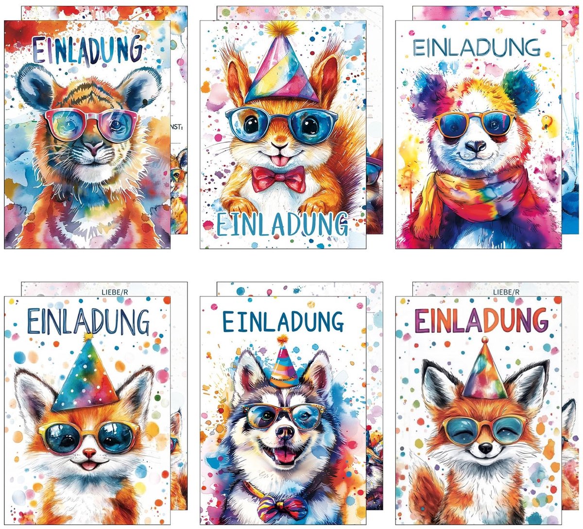SolidKeus - Set van 12 Verjaardagsuitnodigingen met Dierenontwerp