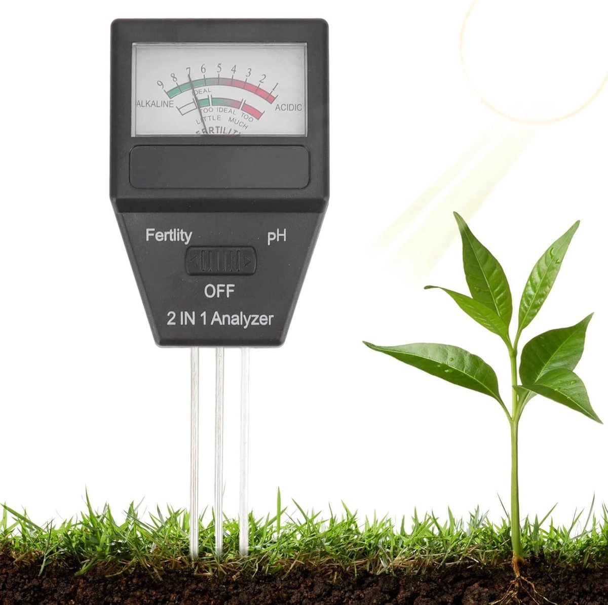 Soil pH Meter 2 in 1 - Bodem pH Tester voor Tuin, Planten en Gras, Geschikt voor Binnen en Buiten Gebruik