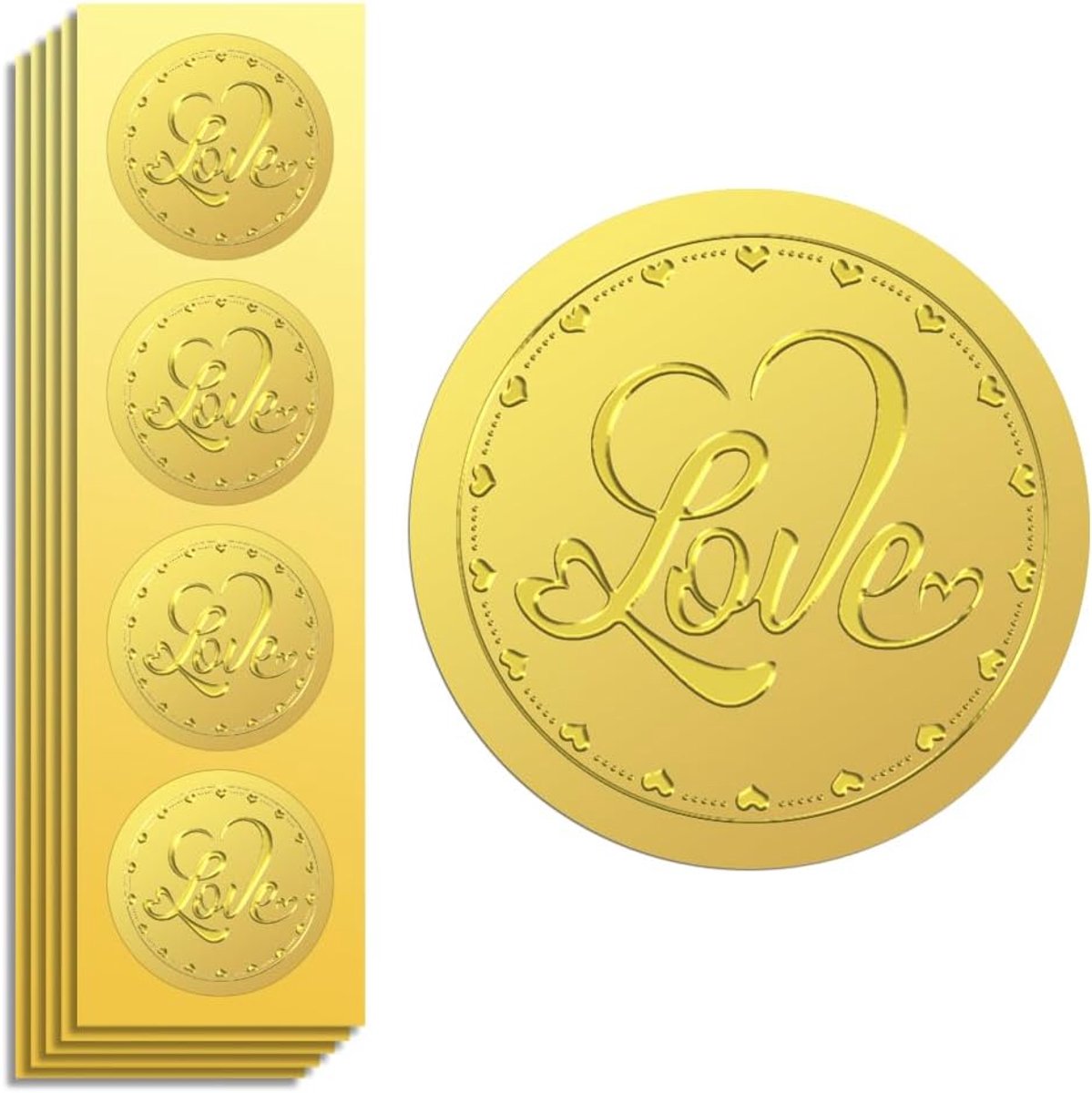 Zegels Reliëf Liefde 5cm 100Pcs voor Valentijnsdag Gift Present Card Decor, Envelop Seals, Bruiloft Engagement Party Uitnodiging, Zelfklevende Goud Rond Embossing