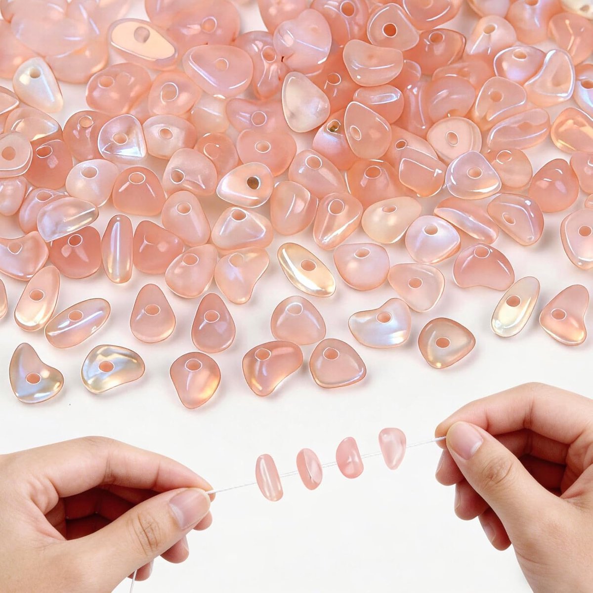 Kralen om te rijgen, lichtroze, glaskralen voor armbanden, 5-8 mm, onregelmatige kralen, edelstenen om te rijgen, kristallen kralen, edelstenen, stenen kralen met gat voor doe-het-zelf