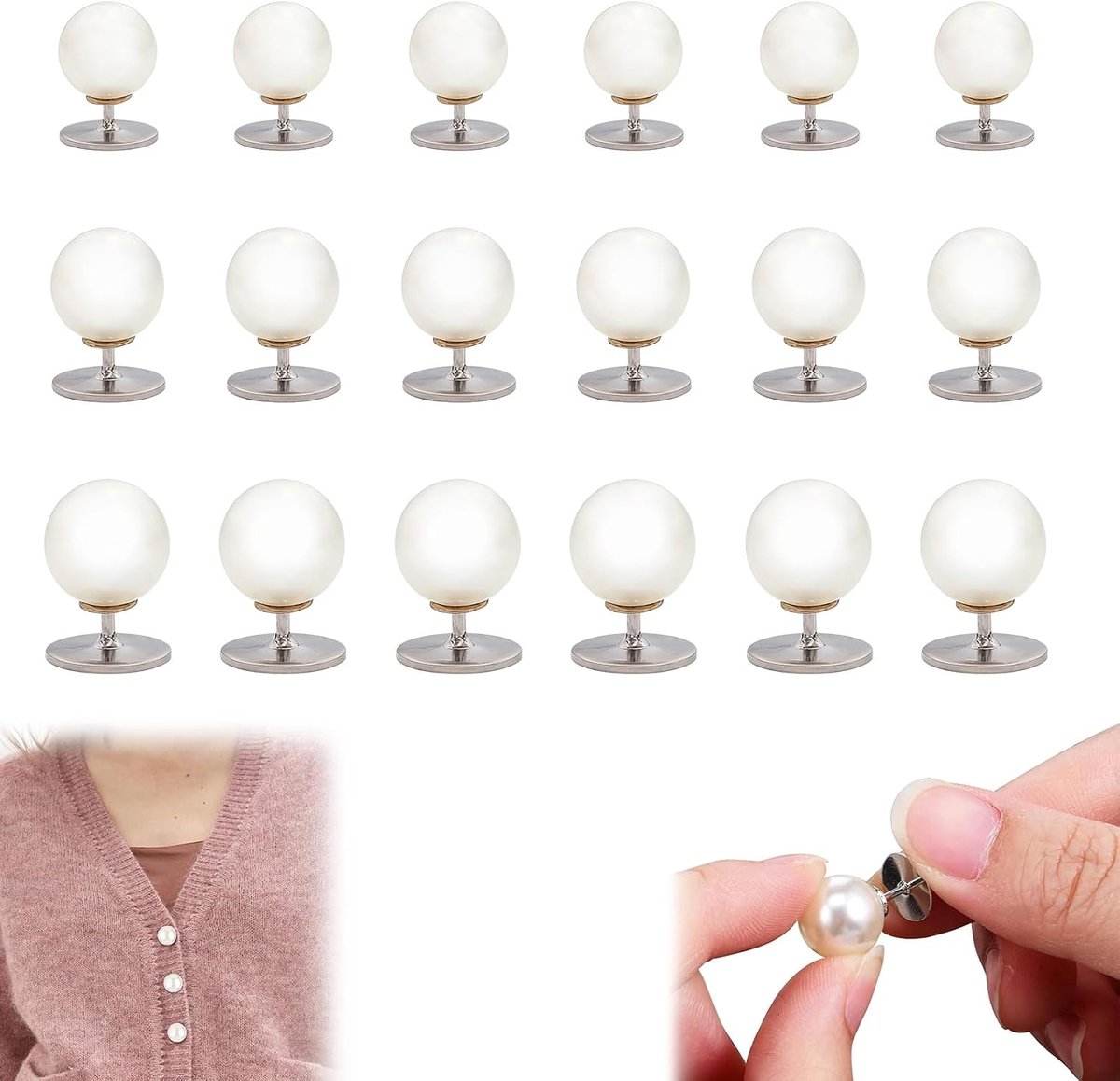 Knopen Zonder Naaien 18 Stuks – Elegante Afneembare Parelbroches Voor Dames – Naaivrije Knoopafdekkingen Voor Vesten, Truien En Blouses – Broches Voor Kleding Decoratie