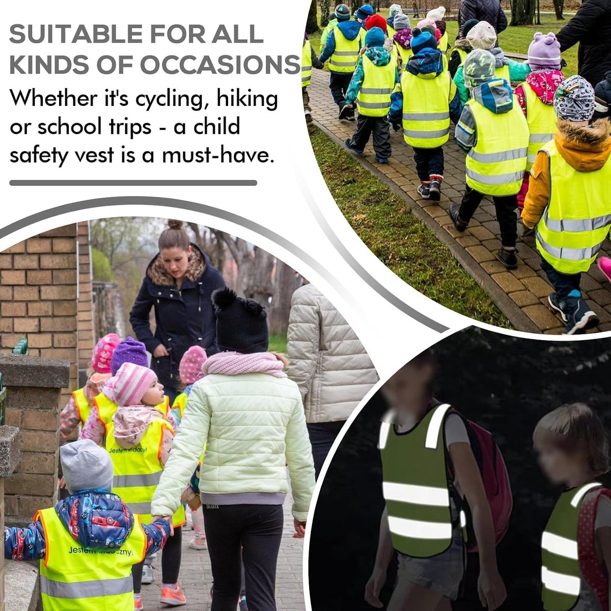 8 stuks veiligheidsvesten voor kinderen (3-12 jaar), veiligheidsvest voor kinderen, reflecterende hoge zichtbaarheid, kinderveiligheidsvest, reflecterend vest voor schoolweg, fietsen, wegverkeer