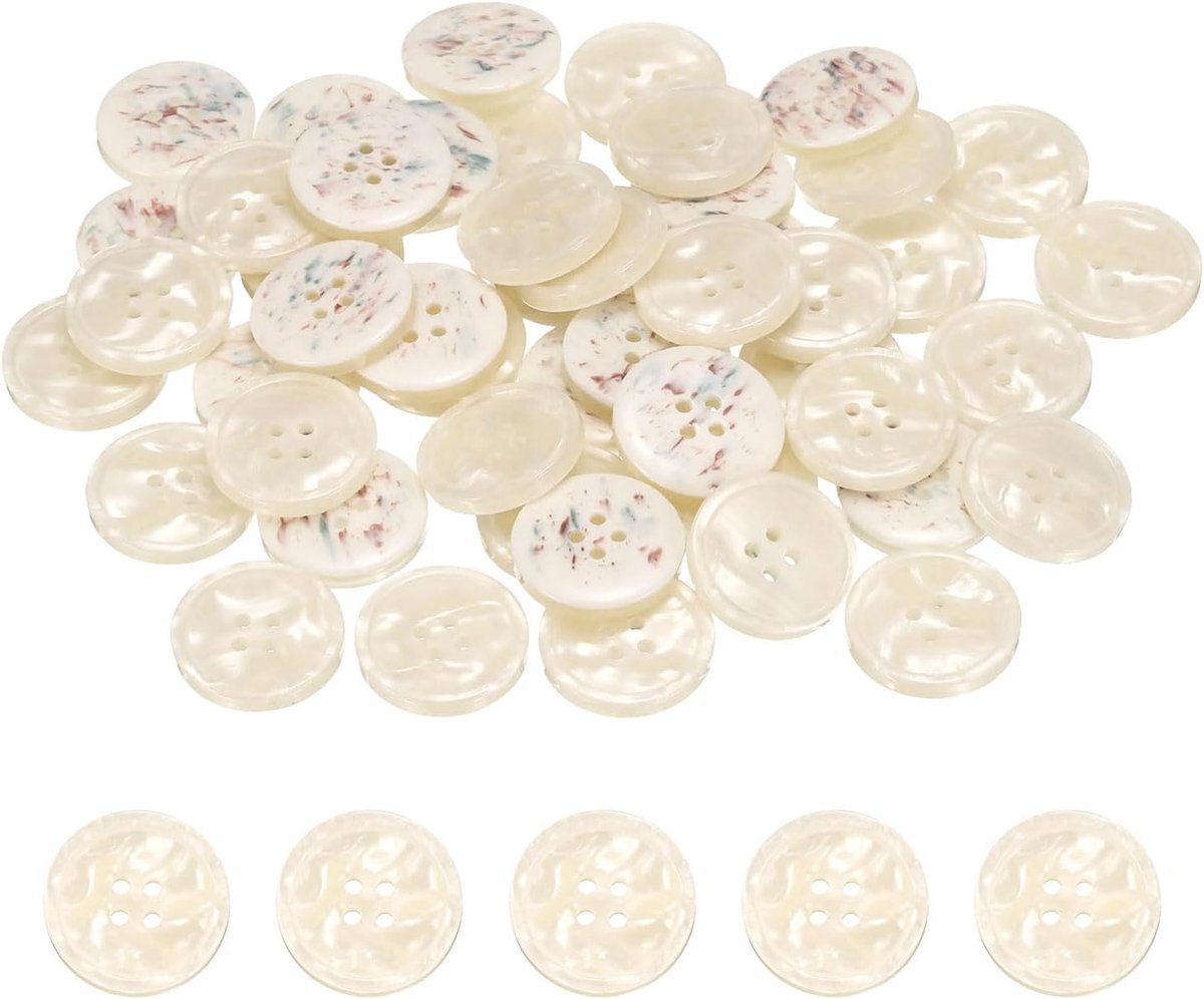 Knopen van kunsthars, 25 mm diameter x 4 mm dikte, knopen met 4 gaten, voor vervanging van kleding, doe-het-zelf, handwerk, decoratie, vrije tijd, creatief, wit