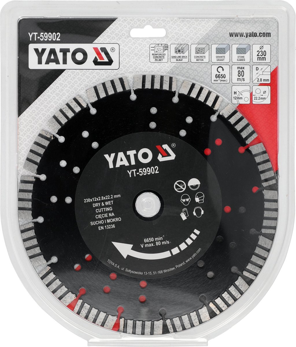 Professionele Diamantschijf voor Haakse Slijper - 230 mm - Asgat 22.2 mm - Segmenthoogte 12 mm - Diamant Zaagschijf voor Gewapend Beton, Baksteen, Graniet & Natuursteen - Droog en Nat Zaagen