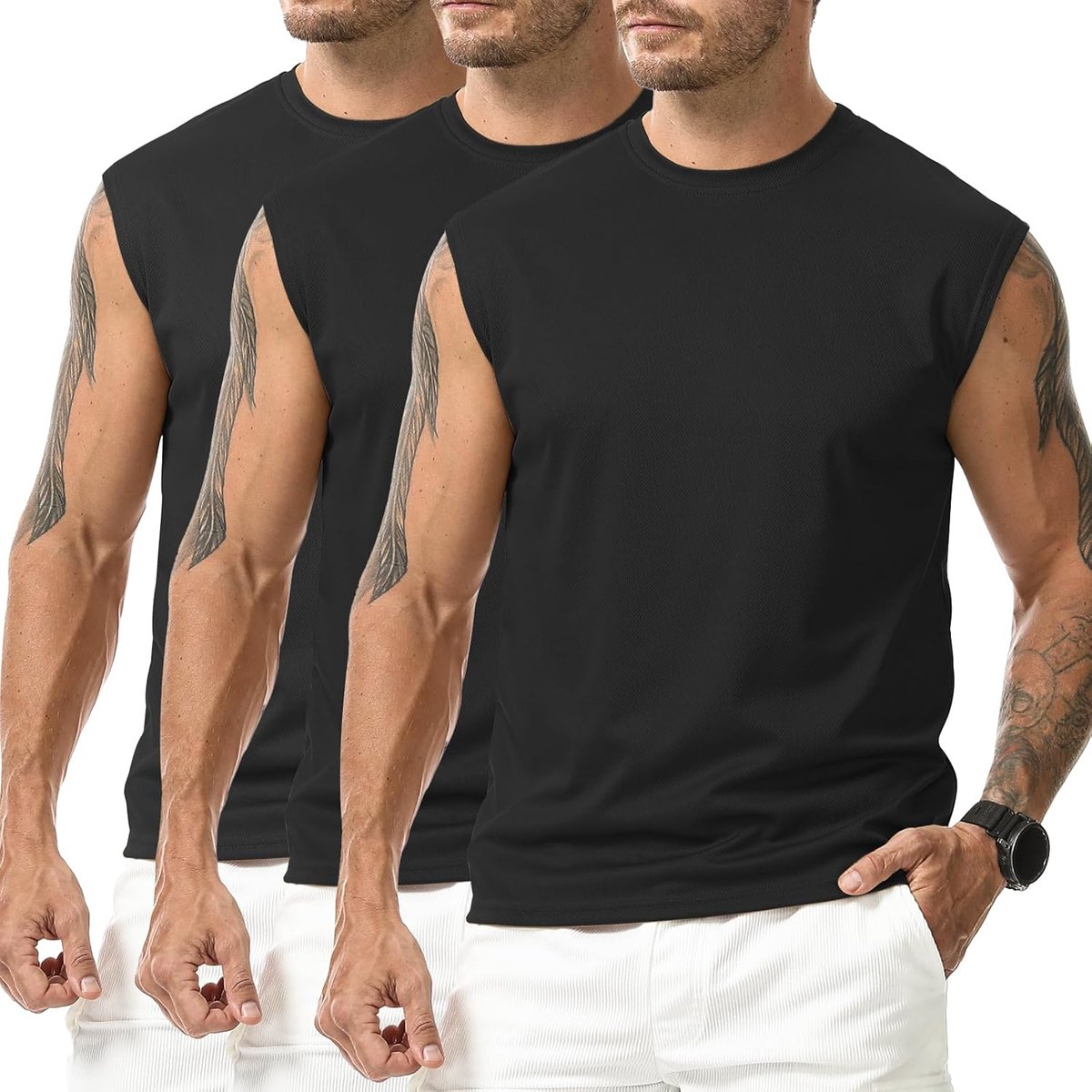 Set van 3 mannen Running Workout Mouwloze Tank Top Gym Training Mouwloze T-shirts Fitness Atletische Dry Vesten Tops