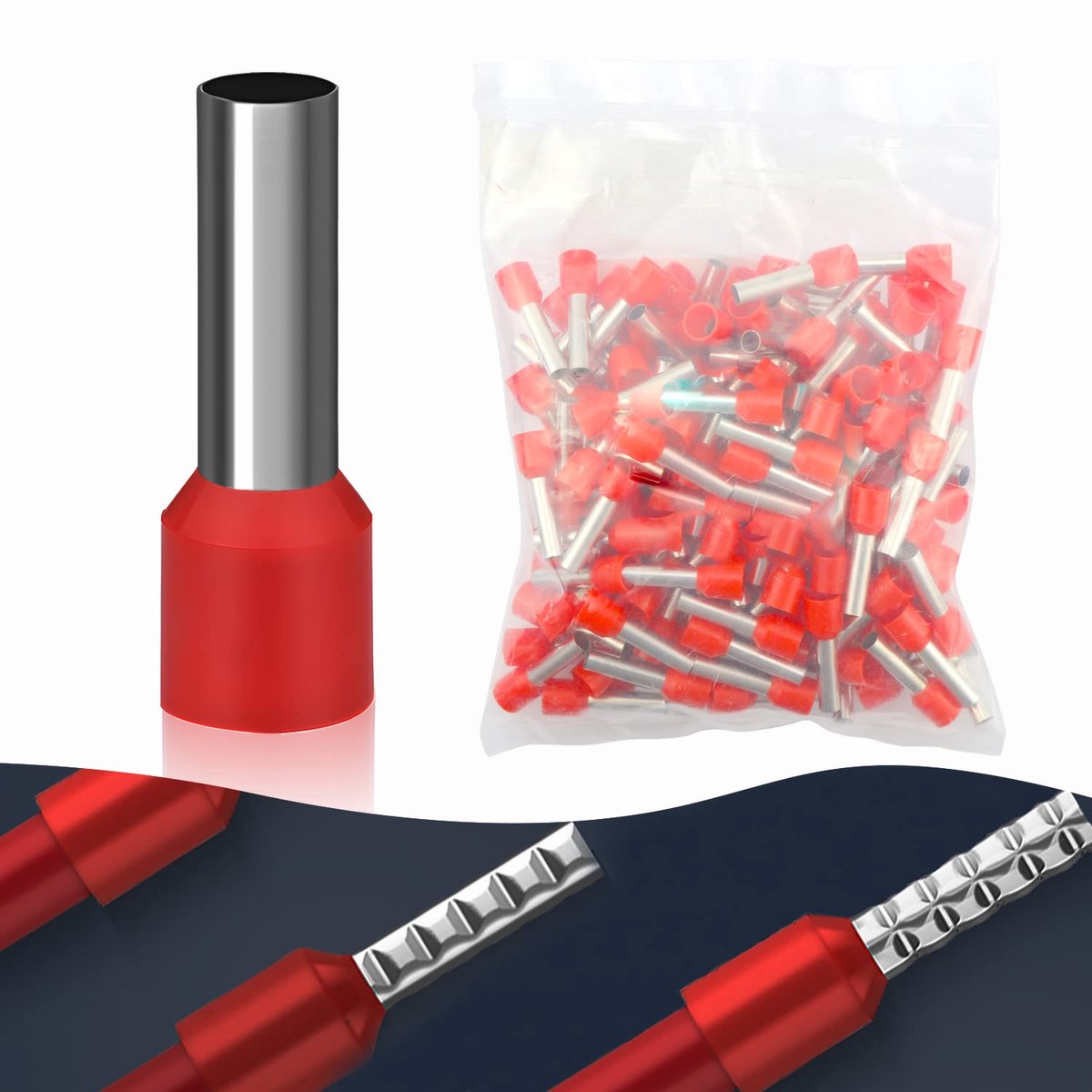 10 mm², 18 mm lang, geïsoleerd, 150 stuks, adereindhulzen, gedeeltelijk geïsoleerd, rood, hersluitbaar (10 mm² x 18 mm)