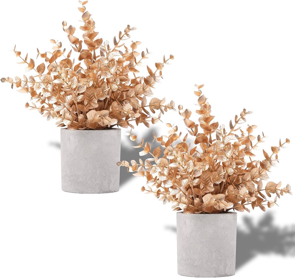 2 stuks kunstmatige eucalyptusplanten, nepplanten in pot, kunstplanten voor kantoor, woonkamer, slaapkamer, badkamer, keuken, huis, binnendecoratie (goud)