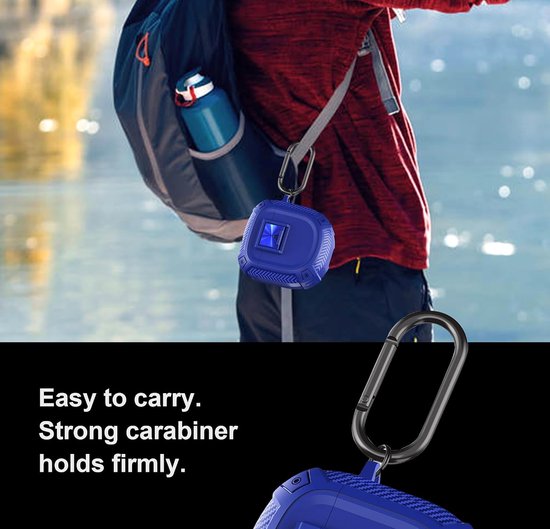 Ultra hoes met slot schokbestendige beschermhoes compatibel met Bose QuietComfort Ultra oordopjes (2023) / Bose QuietComfort oordopjes II (2022) hoesje met veiligheidsslot en karabijnhaak (blauw) — afbeelding 3