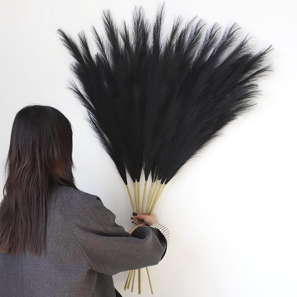 8 stuks kunstpampasgras, 113 cm, pluizig kunstgras voor vaas, thuis, bruiloft, decoratie (zwart)