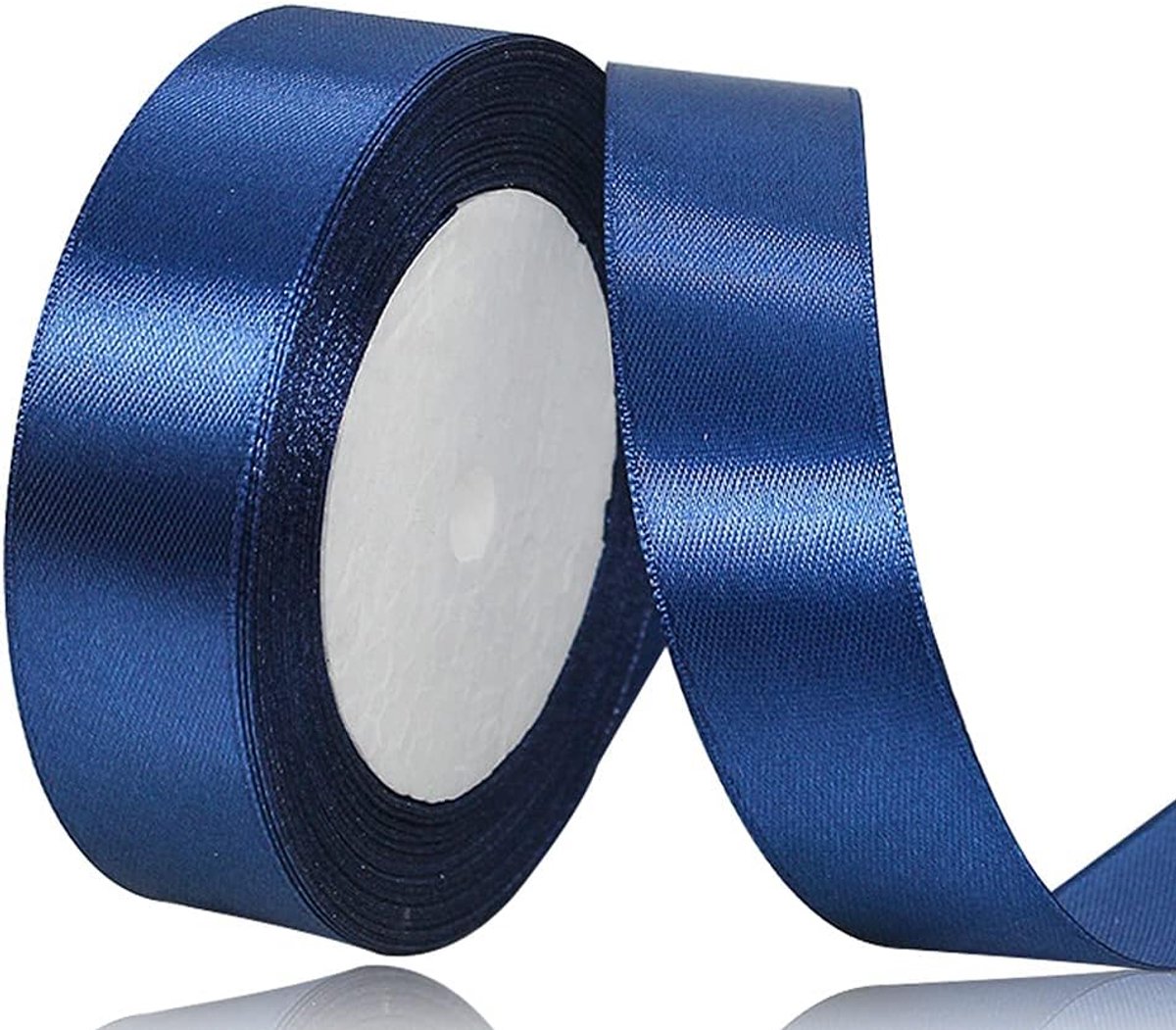Lint donkerblauw 25 mm, 22 meter decoratief cadeaulint, breed lint, stoffen lint voor bruiloft, doop en verjaardagsgeschenken
