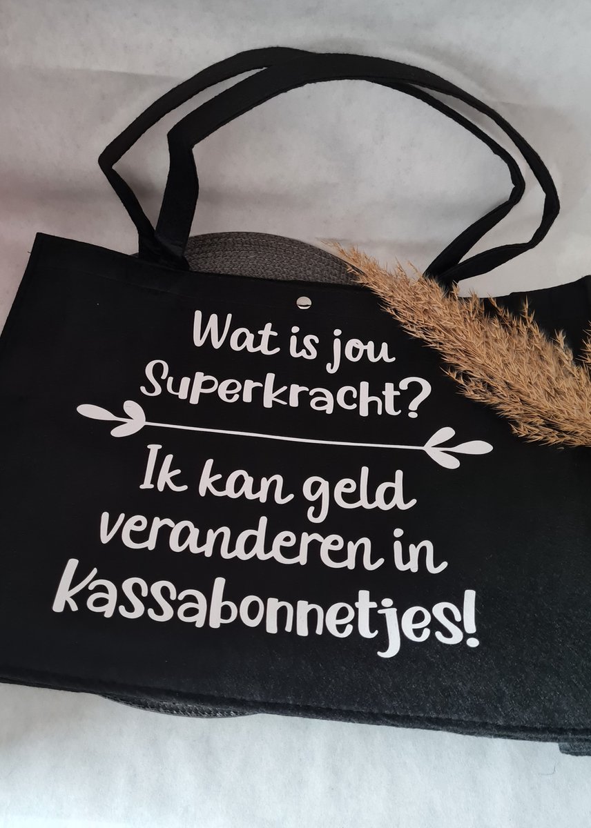Mint11 - Vilten tas - Boodschappentas - Big shopper - Superkracht - Cadeau voor hem - Cadeau voor haar - Verjaardagscadeau