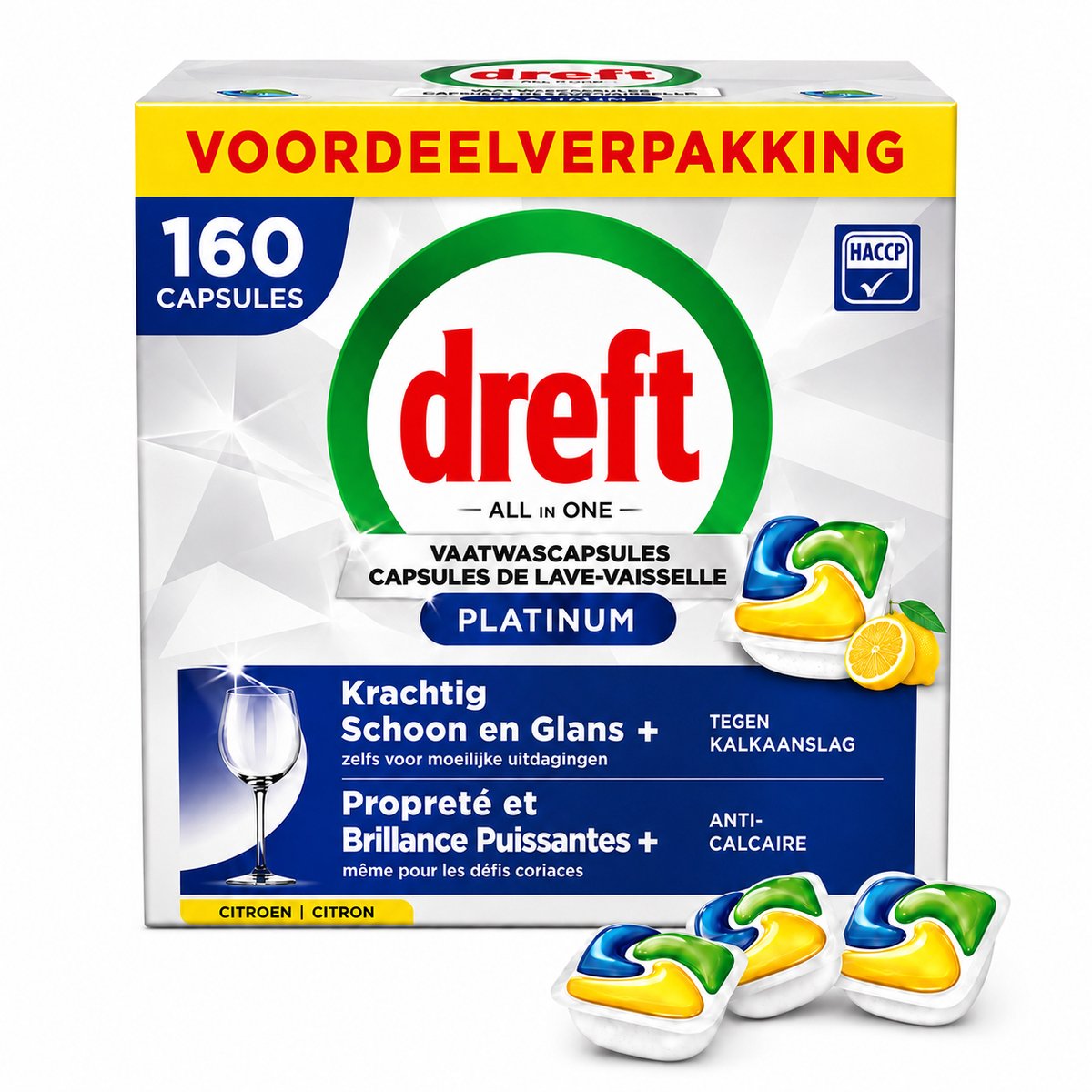 Dreft Platinum P Vaatwascapsules Citroen - 160 stuks - All-in-One Voordeelverpakking