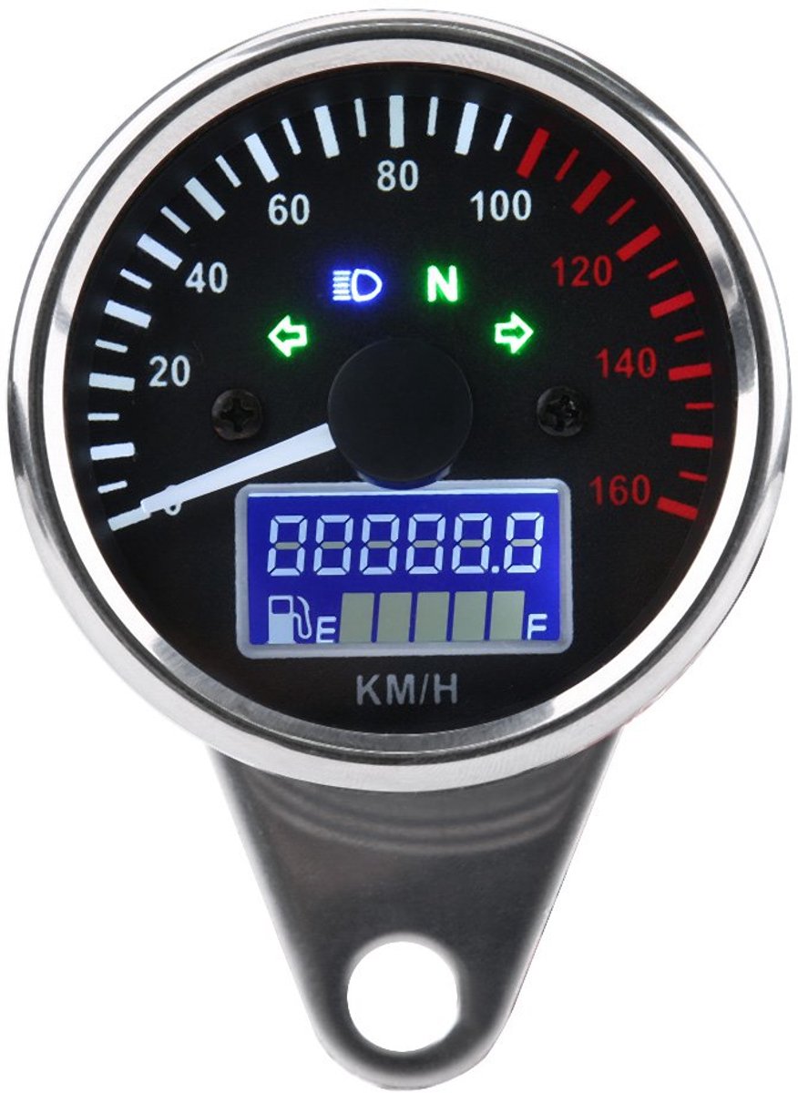 1 Stks Motorfiets Snelheidsmeter Universele 0 ~ 160 KM/U Motorfiets Digitale LED LCD Snelheidsmeter Toerenteller Retro Chrome