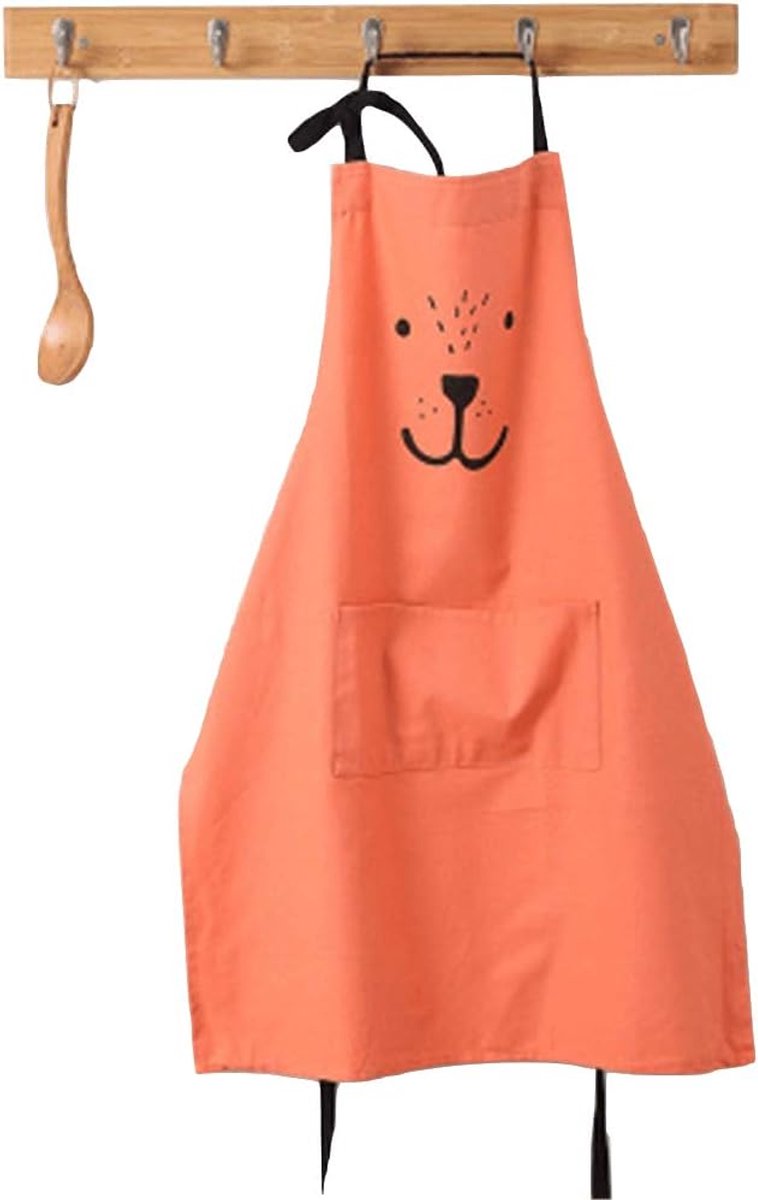Schattig kartonnen schort met tas voor vrouwen kinderen waterdicht katoen linnen keukenschort slabschort kookschort Kinder Größe (nur 1 Stück) rood