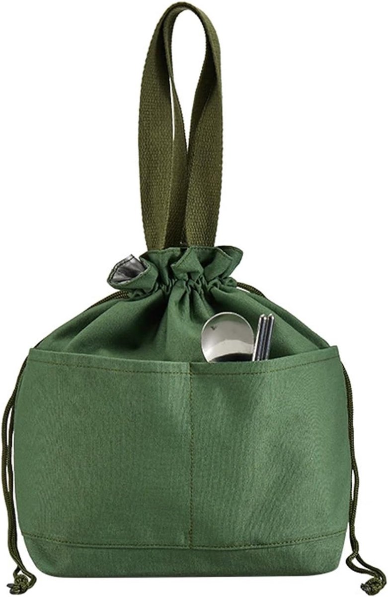 8L eenvoudige lunchtas voor volwassenen en kinderen, lunchtassen met trekkoord, herbruikbare geïsoleerde lunchbox voor werk, school, reizen, outdoor picknick (8L, B-legergroen kd)