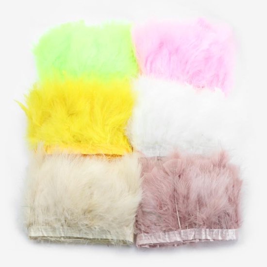 1 m Struisvogelveren, 8-10 cm, pluizige struisvogelveren, om te knutselen, veer, franjes, lint, doe-het-zelf struisvogelveer, satijnen lint, franjes voor struisvogelveren, handwerk, kostuums, — afbeelding 3