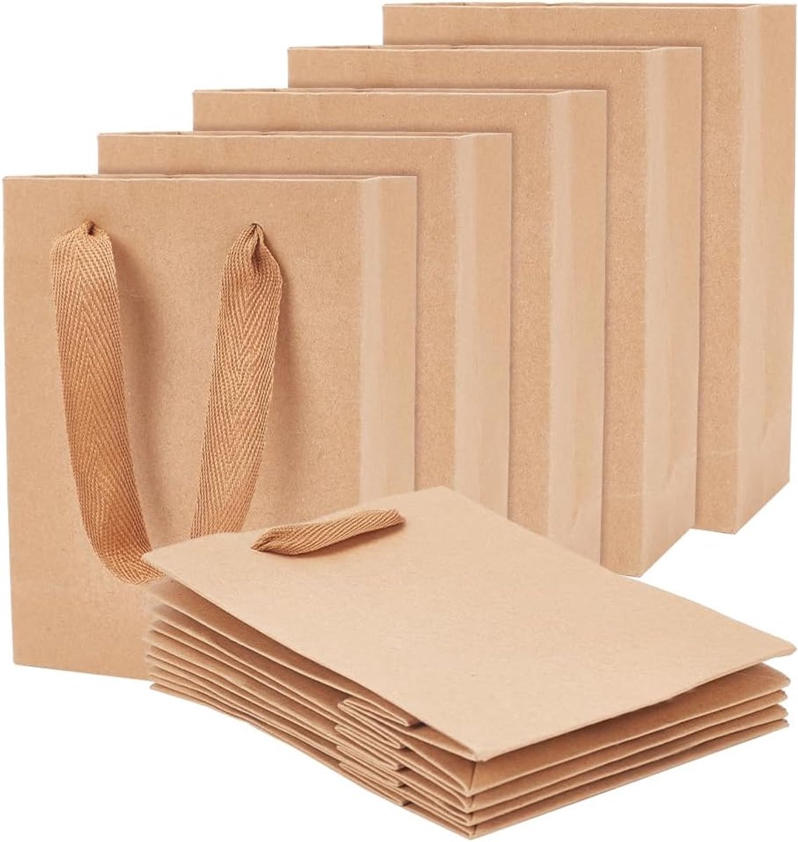 50 stuks kraftpapieren zakken, bruine geschenkzakjes met nylon koordhandgrepen, recyclebaar voor verjaardag, bruiloft, theekransje en vieringen, 16 x 12 x 5,7 cm