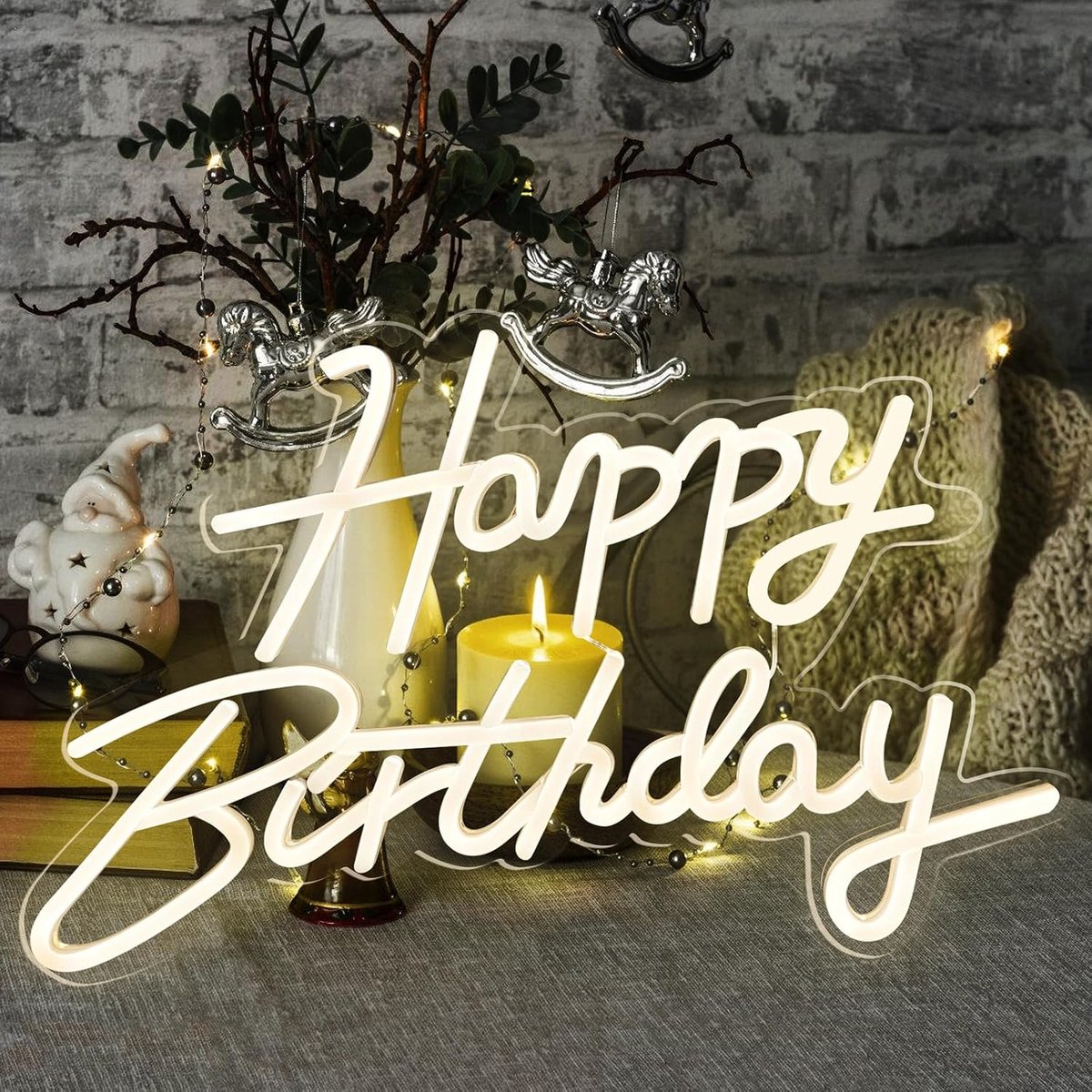 Happy Birthday, warm wit led-neonlicht, USB-aangedreven feestlichtreclame, brief, lichtborden voor verjaardag, bar, kamer, club, wandverlichting, decoratie, verjaardagscadeau