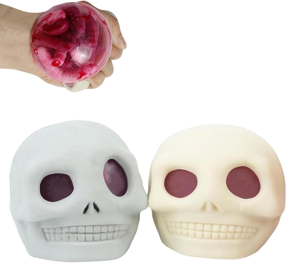 Halloween Squishy Stressbal, doodshoofd, speelgoed, set van 2 - skelet Halloween, anti-stress bal en woedbal van TPR, anti-stress speelgoed voor volwassenen en kinderen, kinderen