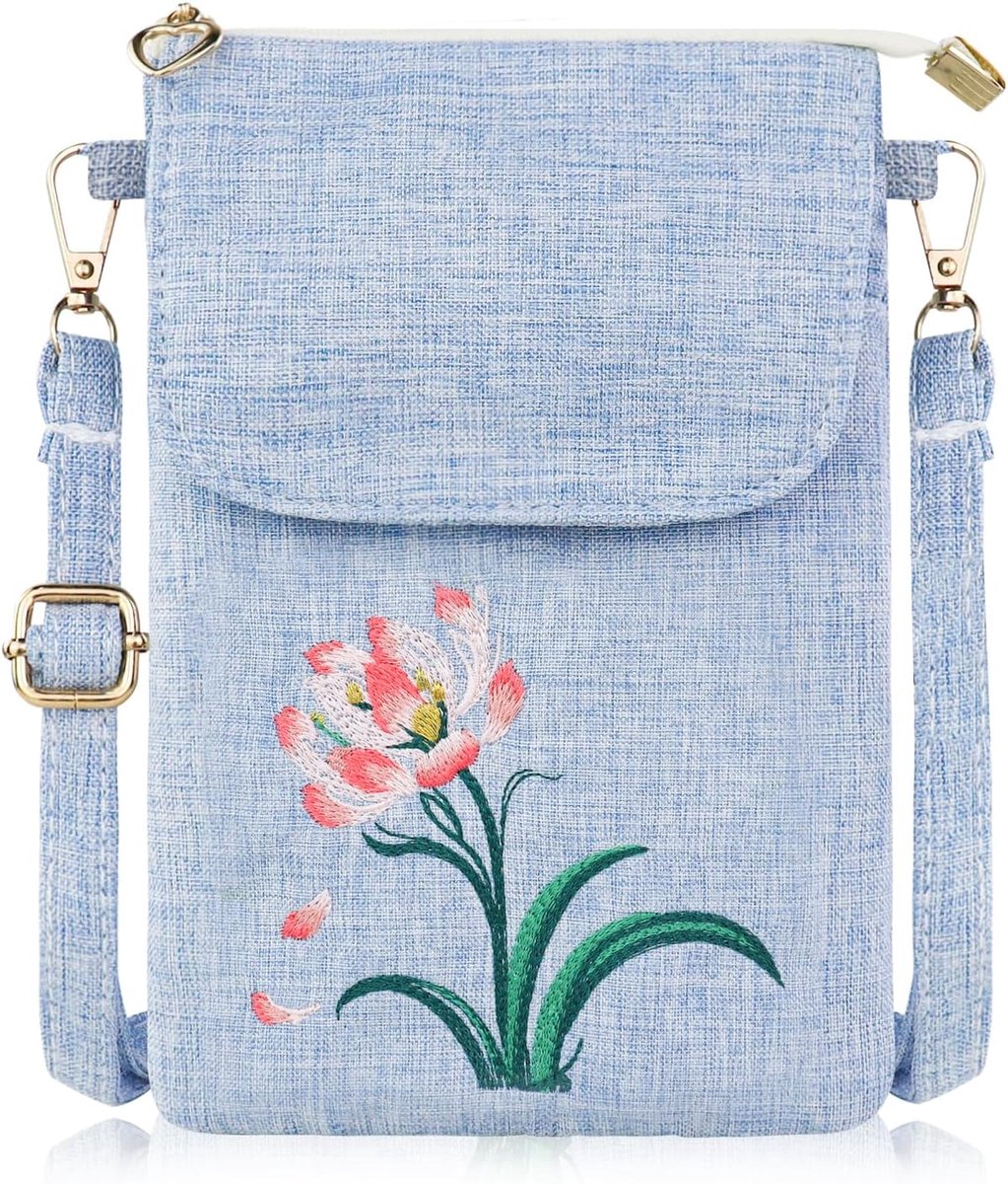 Schoudertas voor dames, denim kleine handtas dames retro mini crossbody tas, lichte mobiele telefoonhoes om om te hangen met verstelbare riem en ritssluiting, Lichtblauw.