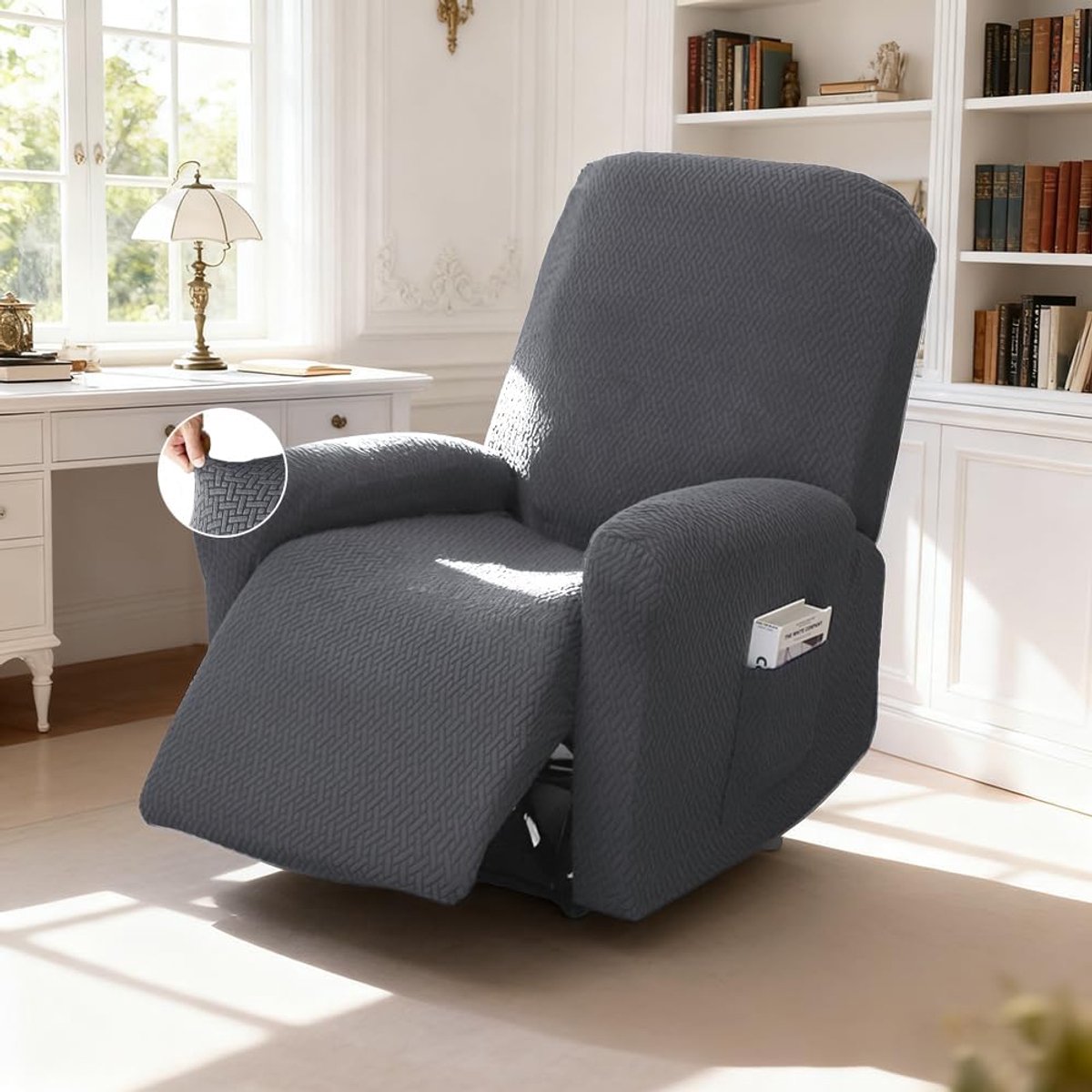 Relaxstoel, fauteuilhoes, stretchhoes met zakken, all-inclusive strepen-jacquard, stoelbeschermer voor televisiestoel, ligstoel