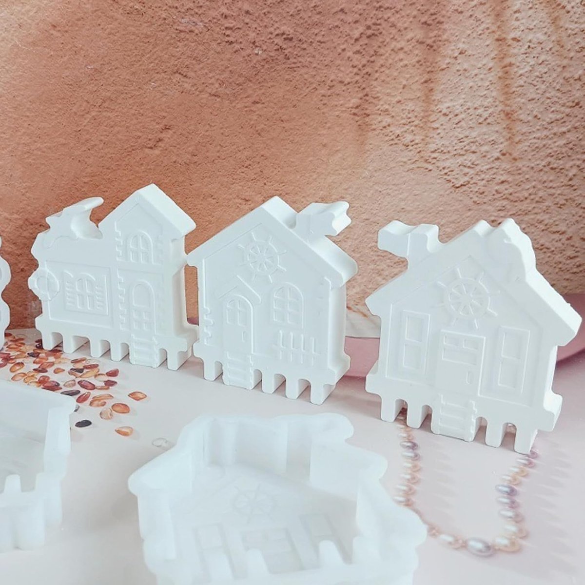 Gietvormen huizen, 3 stuks siliconen vormen huis met maritiem anker siliconen vorm huizen gipsvormen voor gieten gietvormen siliconen huizen siliconen vorm zomer voor doe-het-zelf handwerk
