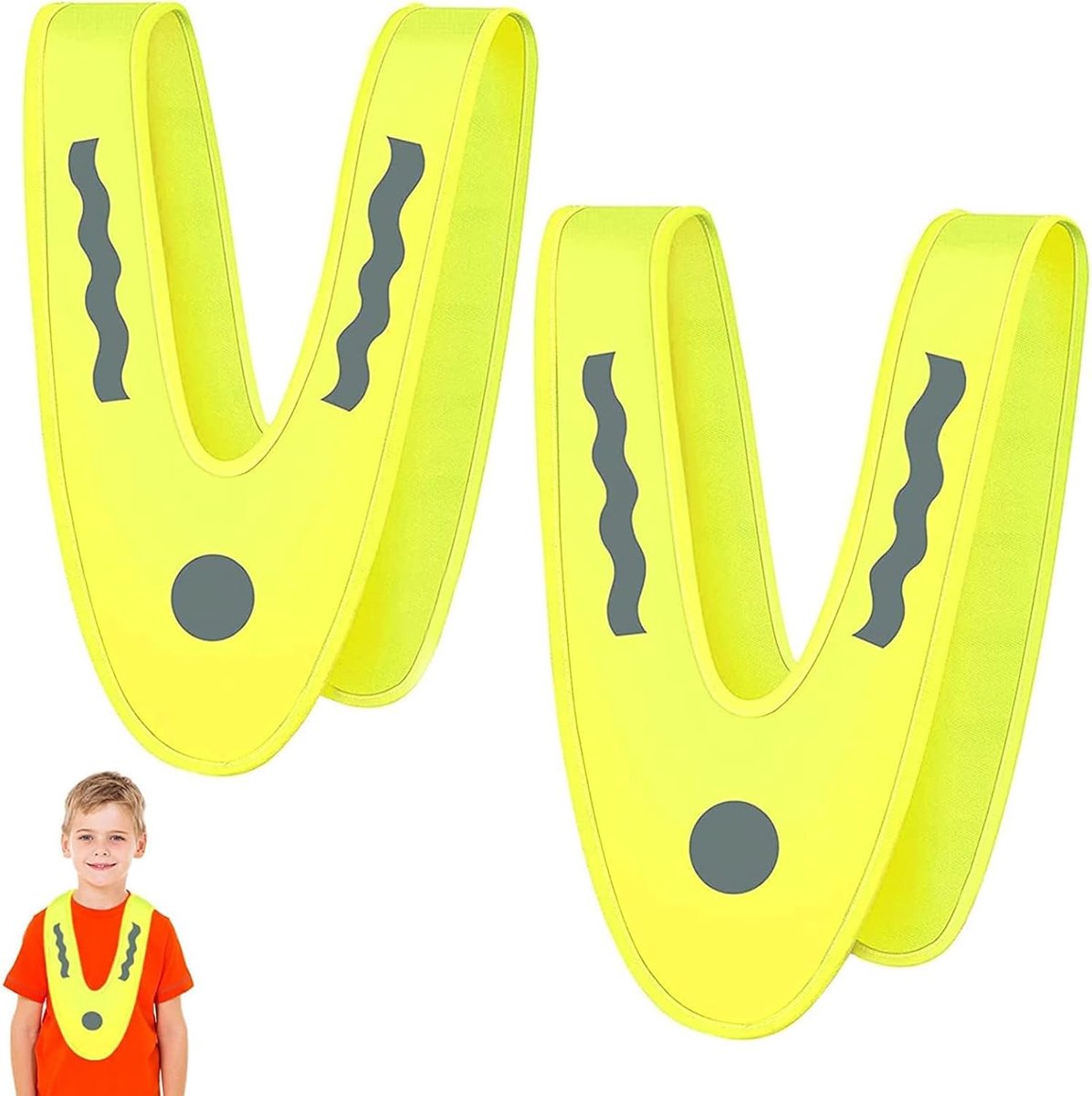 Veiligheidsvesten voor kinderen, 2 stuks V-vormige signaalkraag, reflecterend vest voor kinderen, vest met hoge zichtbaarheid, for Running, Motorcycle, Bicycle