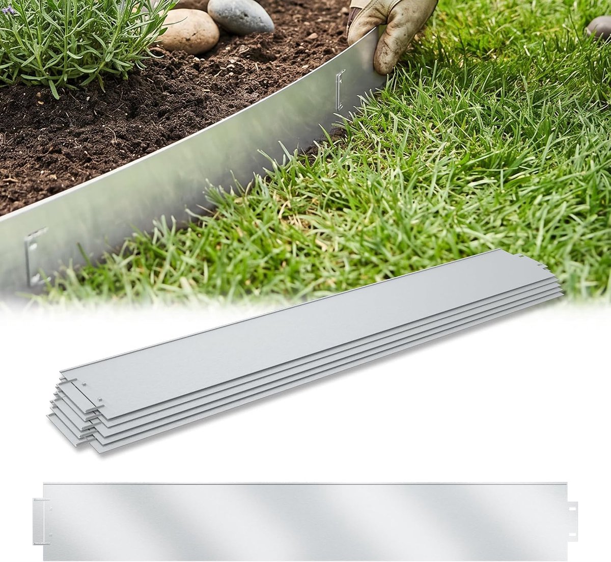 Gazonrand, metaal, verzinkt, gazonrand, 15 cm hoog, gazonrand, maaikank, 50 stuks, 100 cm x 15 cm (l x h), 50 stuks