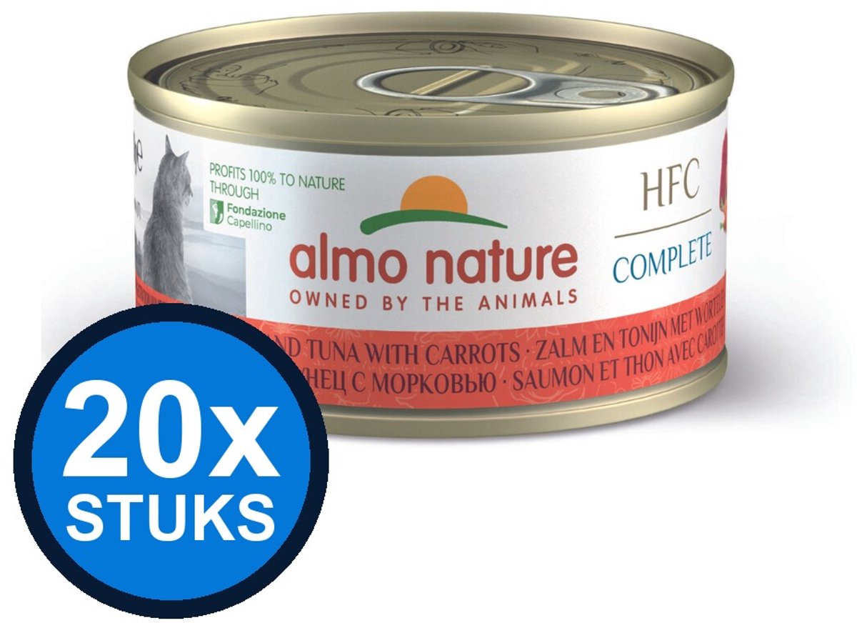 24x Almo Nature HFC - Kattenvoer Natvoer Blik - Complete - Zalm & Tonijn & Wortel - 70g