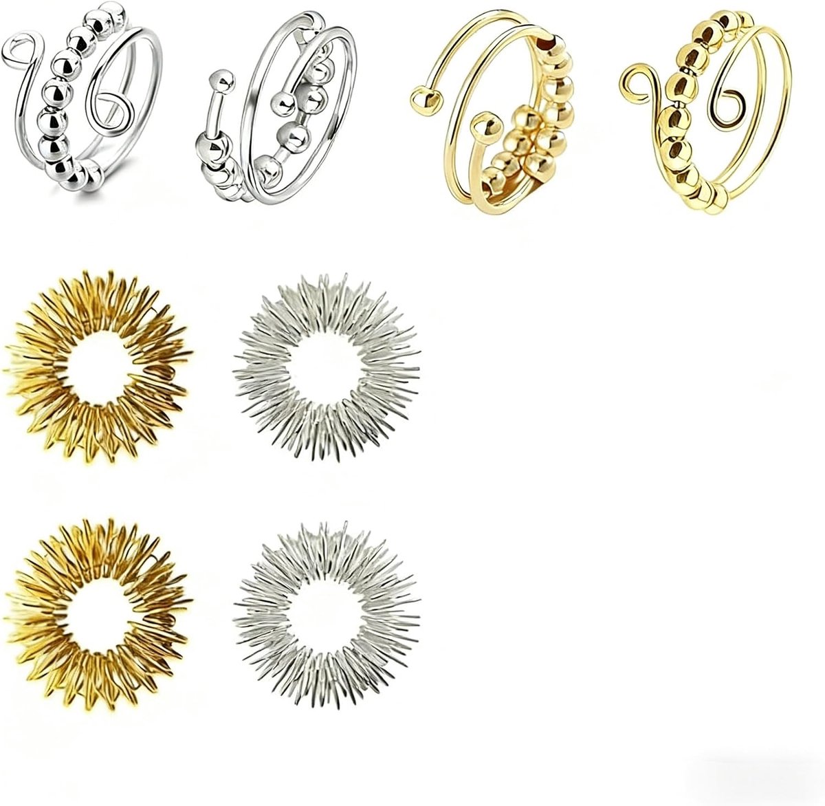 Ringen, angstdraaiende ringen met kralen, open spinner ringen voor vrouwen en meisjes, zwart, zilver, goud, verstelbare ringen om angst te verlichten