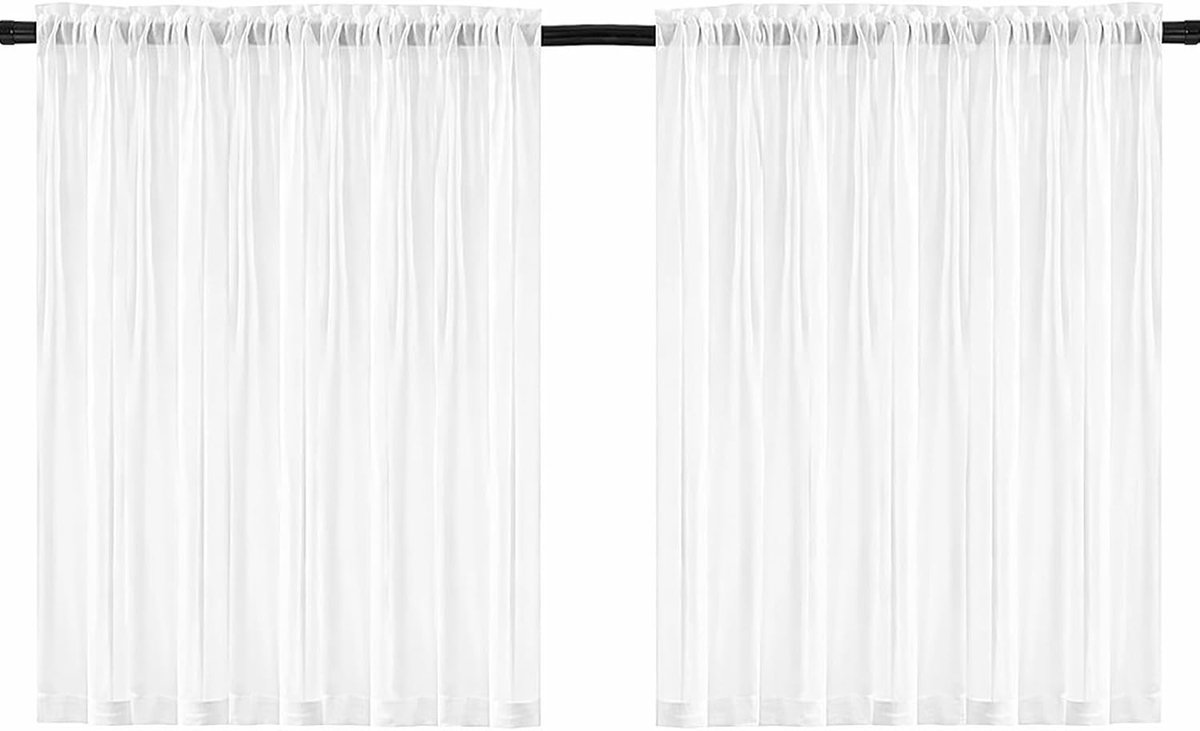 Voile-gordijnen, 76 x 60 cm, voor kleine ramen, semi-transparante keukengordijnen, korte gordijnen voor badkamer, woonkamer, bistrostijl, wit, ademend en zonwerend, 2 stuks