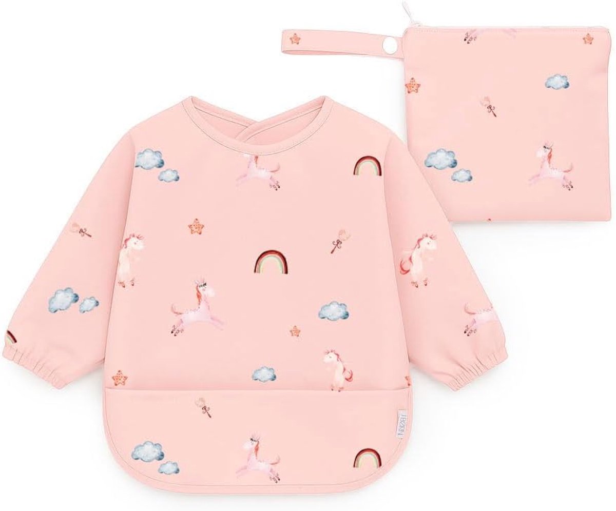 Langemouwen slabbetje voor baby's 6-12 maanden - Waterdichte slabbetjes voor het afbouwen van borstvoeding + gratis bijpassende opbergtas voor baby-led weaning