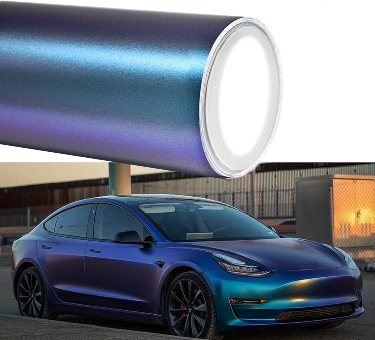 Kleurveranderende vinylfolie, mat blauw tot paars, zelfklevende autofolie van vinyl voor auto, motorfiets, fiets, doe-het-zelf, binnen en buiten, autobeschermingsfolie, 150 x 30 cm