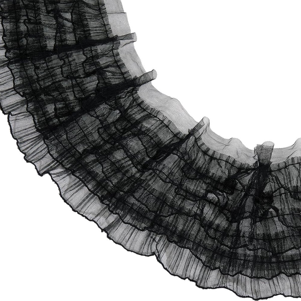 1.83M Zwarte Chiffon Kant Trims Vijf Lagen Geplooide Tule Applique Vintage Decoratie Ruche Sheer Verzamelde Trim Linten Voor Naaien Maken Jurk Kragen Mouwen Kussen Diy Ambachten Levert