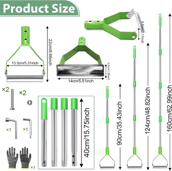 Verticuteerhark, 160 cm snijhark met steel, afneembare handverticuteerhark, verstelbare verticuteerhark, gazonhark voor tuin, tuinhark voor het losmaken van de egalisering van de bodem — afbeelding 5
