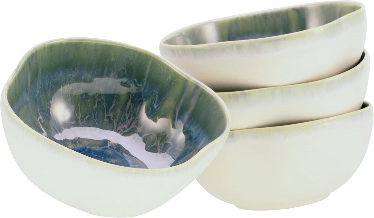 21511 Yuki-serie, 4-delige serviesset, bowlset van aardewerk, vaatwasser- en magnetronbestendig, Made in Portugal